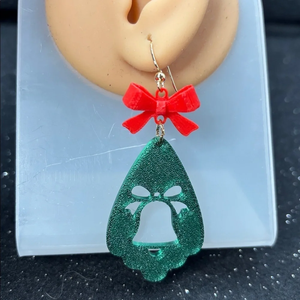 🔔 Christmas Bell Teardrop Earrings with Red Bow ❤️